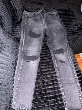 Revamped Women's Skinny Jeans in Washed Black Gray with Distressed Knees